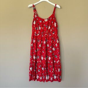 Torrid Red white blue Floral Dress 1X Cottagecore Rose Tiered Flowy Strappy